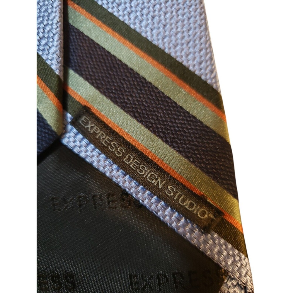 Express Design Studio‎ Neck Tie Mens Blue Green Orange Stripe Business Suit - Picture 7 of 13